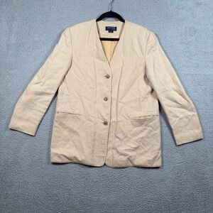 VTG Country Shop Linen Blazer Jacket Beige Moygashel Fabric Mens M Pocket Resort